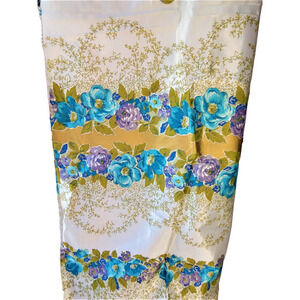 Vintage 70s‎ Blue Purple Gold Shiny White Floral Garland Fabric Material Sewing